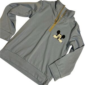 Gray Quarter-Zip Sweatshirt with Mickey Mouse Design